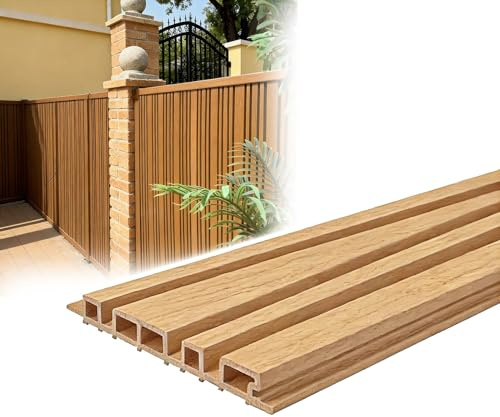 GOCHUSX Panneaux De Clôture en Composite Bois-Plastique, Bardage Décoratif À Lattes, Revêtement Mural Extérieur Résistant pour Balcon, Salon, Bureau Ou Terrasse(Wood Color,21.9x110cm)
