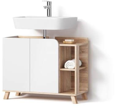Livinity Mueble bajo Lavabo Marano, Sonoma/Blanco, 80 x 65 cm | con 2 puertas, para un almacenamiento que ahorra espacio debajo del fregadero