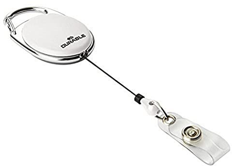 Durable 832402 Yoyo Style Boîte de 10 enrouleurs Attache Ceinture avec Lanière Bouton Pression Longueur 80 cm Blanc