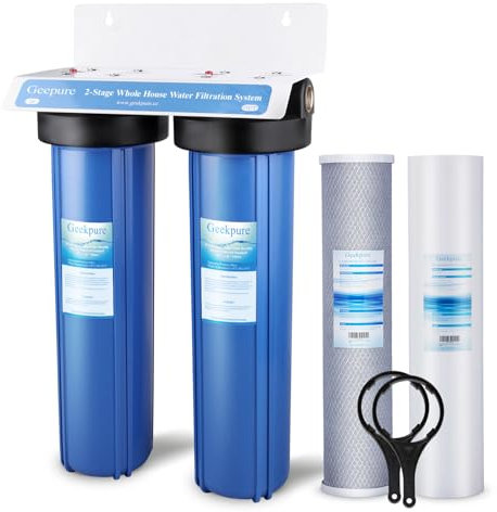 Geekpure Système de filtration d'eau en 2 étapes pour toute la maison avec boîtier bleu de 20 pouces -1 BSP
