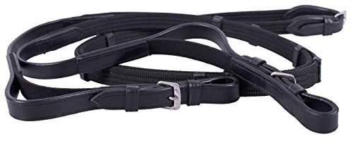 QHP Gurtzügel mit elastischem Einsatz, Lederenden; schwarz und braun (Warmblut, Schwarz)