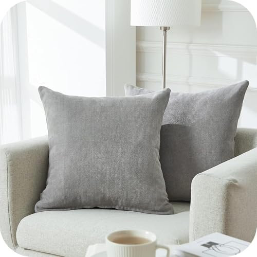Topfinel Kissenbezug 65x65 cm Grau 2er Set Flauschig Chenille Deko Wohnzimmer Kissenhülle Kissenbezüge Sofakissen Dekokissen Kuschelkissen Zierkissen Für Sofa Bett Garten Balkon Outdoor