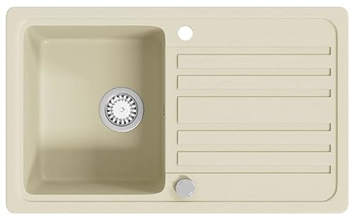 vidaXL Fregadero de Cocina de Granito con un Seno Lavabo Cocina Fontanería Piezas de Fontanería y Bricolaje Resistente Pileta Escurreplatos Beige