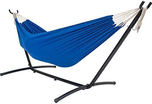 Lazy Daze Hammocks Doppel-Hängematte mit platzsparendem Stahlständer mit tragbarer Tragetasche, 204 kg Kapazität (dunkelblau)