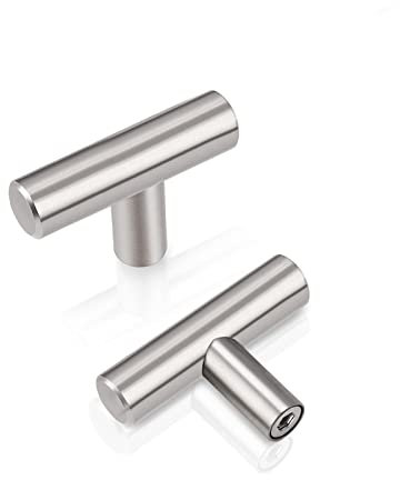 PinLin 5 Pack Kitchen Door Knobs Single Hole Brushed Nickel Cabinet Knobs Stainless Steel Cupboard T Knob (Screws Included)