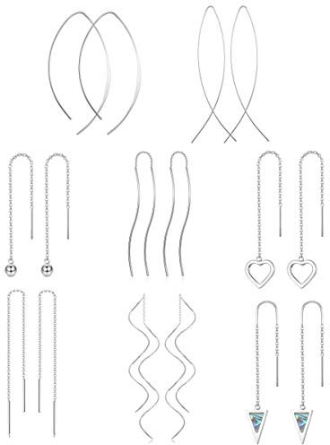 Milacolato 8Pairs Edelstahl Curved Durchzieher Ohrringe Set Damen Herz Drop Dangle Tassel Ohrring Kette Pull Through Lange Ohrringe Hängend Set Schmuck