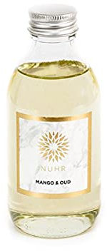 NUHR Home Oud Fragrance Oil - Luxury Mango and Oud Room Scented Oil Refill with Rattan Reed Diffuser Sticks - 200ml