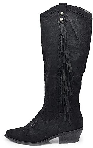 Texani Cowboy Western Scarpe da Donna Stivali Stivaletti Frange Camperos Etnici ML60 Nero N.39