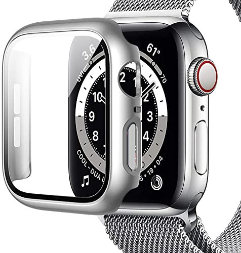 Miimall Cover per Apple Watch 6/SE/5/4 44mm Custodia Rigida+Vetro Temperato Protezione Totale AntiGraffio Sensibile PC Custodia Protettiva per iWatch 44mm-Argento