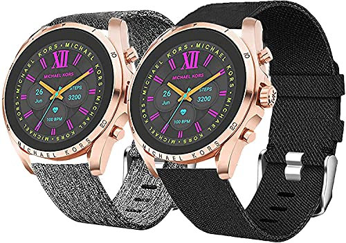 SkyBand Cinturino Compatibile per Michael Kors Gen 6 Bradshaw, Moda Nylon Tessuto intessuto Classica Cinturino Compatibile per Smartwatch Michael Kors Gen 6 Bradshaw (Nero + Grigio)