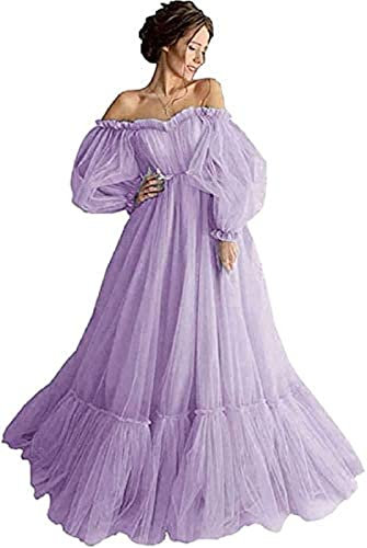 Yhfshop Robe de Soirée Sexy à Manches Bouffantes, Demoiselle d'Honneur Femme, Lilac Violet D, Taille 40