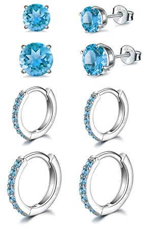 4 Paar Ohrstecker Ohrringe Set Silber Ohrstecker Blau Kleine Creolen Sleeper Knorpel Huggie Silber Ohrringe für Damen Mädchen Herren