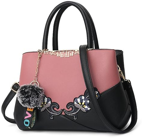 DORRISO Sac à Main Femmes Bandoulière Sac Mode Mignonne Broderie Crossbody Bag Travailler Voyage Décontracté Quotidien élégant Femmes Cuir PU Sac à Main Rose B