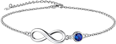Suplight Bracelets de Cheville Infini pour Femme Beach Anklet Bleu Saphir September Birthstone Anklet Argent Sterling
