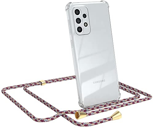 EAZY CASE Handykette kompatibel mit Galaxy A33 5G Handyhülle mit Umhängeband, Handykordel mit Schutzhülle, Silikonhülle, Hülle mit Band, Stylische Kette für Smartphones, Rot Camouflage
