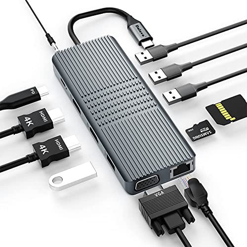 USB C Docking Station Dual Monitor 12 in 1 USB C Hub Triple Display Multiport Adapter with 2HDMI 4K,VGA,4 USB, Ethernet, PD 100w and SD/TF, Laptop Docking Station for Macbook,Windows,Lenovo, HP,DELL
