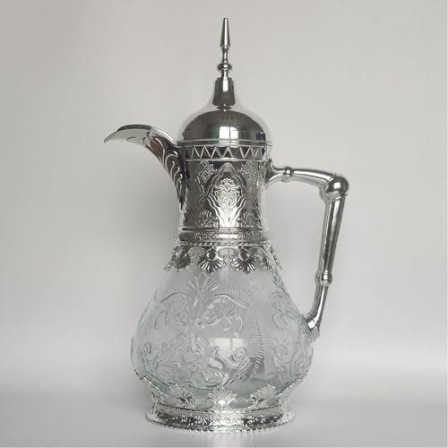 Théière marocaine 1600 ml - Conserve la chaleur pendant 24 heures - Élégante cafetière orientale pour jus, lait - Théière arabe avec couvercle - Filtre pour la maison - Thé de l'après-midi - Argenté