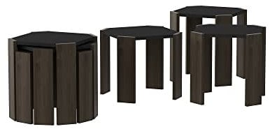 DECOROTIKA - Lori Lot de 3 tables basses gigognes pour salon (anthracite et noyer)