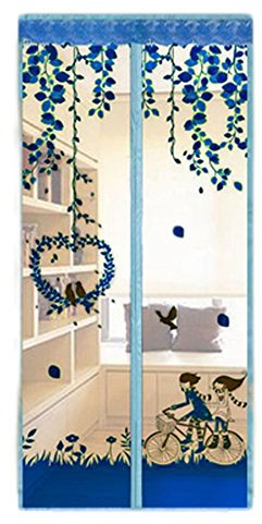 Magnetic Fly Screens Automatically Mosquito Mesh Curtain for Doors Keep Insects Out Mosquito Door Screen Without Drilling (Blue car)