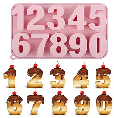 Molde de Números RNHDLY Molde de Silicona Números, Molde Silicona Chocolate, Molde de Silicona Número 0-9 Moldes de Numero para Tartas para Chocolate, Reposteria, Fondant, Gelatina, Galletas