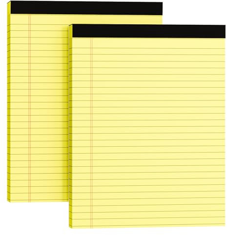 MSKKSM Legal Blöcke, 8,5 x 11, 2 Stück, gelbe Notizblöcke, 8,5 x 11 Schreibblöcke, breit liniert, Notizblöcke, linierte Blöcke aus Papier, gelbe Papierblöcke, 30 Blatt pro Notizblock für Schule,