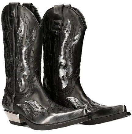 Stivali Western da Uomo Stivali da Cavaliere con Tacco Grosso e Punta a Punta Stivali da Equitazione in Pelle Unisex Resistenti allo Scivolamento Classici retrò (Color : Black, Size : 43 EU)