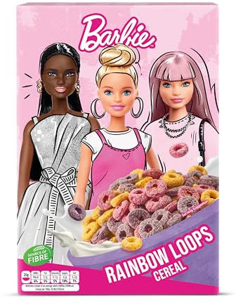 Barbie Rainbow Loops Cereal, bunte Kringel aus Weizen, Hafer und Mais mit Fruchtgeschmack für Dein perfektes Frühstück, 1er Pack (1 x 350g)