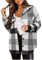 Zeagoo Blouse Femme Épais Mélange de Laine Blouse à Carreaux Femme Bouton Down Chemise Manches Longues Blouse Loose Casual Gris Blanc XS