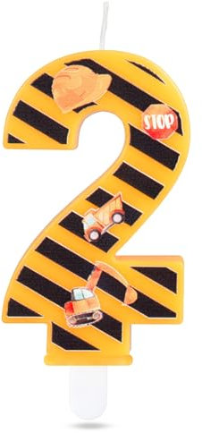 Birthday Party Cake Number Candles, Engineering Vehicle Number 2 Happy Birthday Cake Candles, Yellow and Black Engineering Vehicle Decoration Toppings for Kids Boys