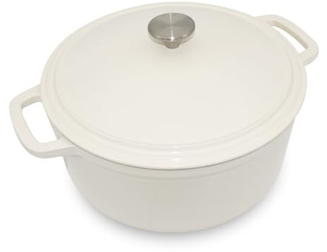 MINLUFUL Cocotte en fonte avec couvercle – Grande cocotte de 7 litres pour la cuisson du pain, la cuisson et l'ébullition avec émail antiadhésif, passe au poêle et au four, beige