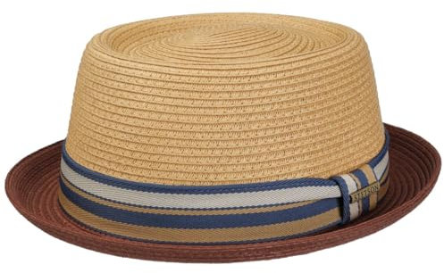 Stetson Licano Toyo Pork Pie Strohhut Herren Aus 100% Papierstroh UV-Schutz 40 Leichter Sommerhut Mit Hutband Integriertem Sonnenschutz Frühling Sommer Natur-rot S (54-55 cm)