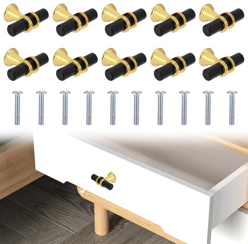 10PCS Black Door Knobs, Zinc Alloy T Bar Drawer Handles, Single Hole Cupboard Handles,Black Drawer Handles with Screws for Furniture Wardrobe Office Dresser Drawer Pull