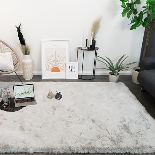 Consilio Concept Heaven Fellteppich 230x340 hellgrau Teppich Supersoft 50 mm Höhe Soft weich Hasenfell Imitat grau Silber hell Wohnzimmerteppich Kinderzimmerteppich Küchenteppich Flurteppich