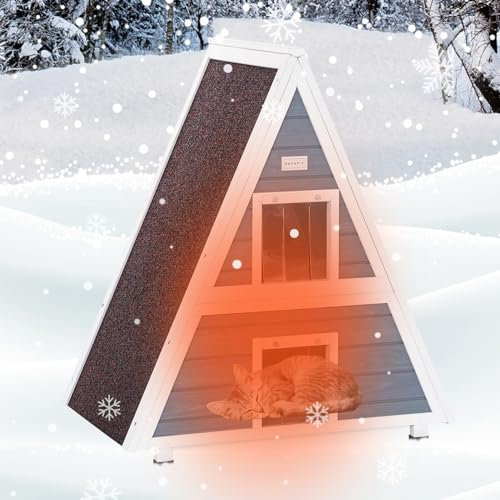 Petsfit Outdoor Cat House Weatherproof 77.5 L x 50 W x 90 H, Two Level Outside Feral Cat House with Escape Door, Outdoor Indoor Pet House for Small Animal Grey