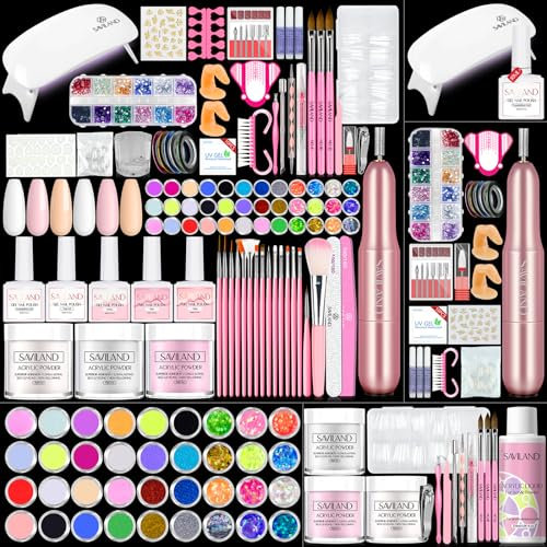 SAVILAND Acrylic Nail Kit with Everything: Professional Nail Kits Acrylic with Everything Full Acrylic Nail Kit with Drill for Beginners Professional Acrylic Nail Tools Home Manicure