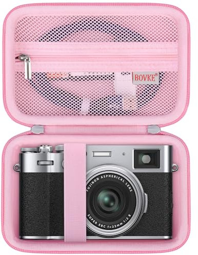 BOVKE Tragetasche kompatibel mit Fujifilm X100VI / X100V Digitalkamera, Zusätzliches Netzfach für Ladekabel, Rosa