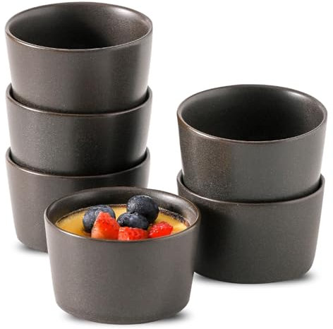 Tikooere Lot de 6 petits ramequins noirs de 118 ml, ramequins noirs mats, cadeau de pendaison de crémaillère