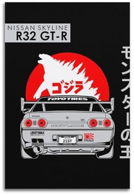 JDM Auto-Poster für GT-R R32, Vintage-Sportwagen, dekoratives Gemälde, Leinwand, Kunstbild, 40 x 60 cm