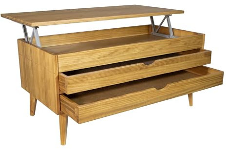 LoMasCasa - Couchtisch für Wohnzimmer, höhenverstellbar, Holz, Modell Luzia 11, mit zwei ausziehbaren Schubladen in Walnuss, Maße 100 x 50 x 47 cm