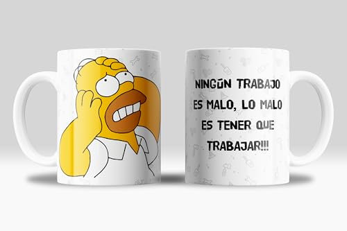 Newseny Taza Homer Sim 'Ningún Trabajo Es Malo, Lo Malo Es Tener Que Trabajar' - Regalo Original y Gracioso | 350ml