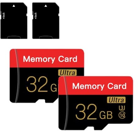 Lot de 2 Micro Carte Mémoire 32 Go avec Adaptateur, C10/U3/UHS-I/A1, Carte TransFlash, Carte TF pour Appareil Photo, Smartphone, Tablette, Drone (Rouge 32Go *2)