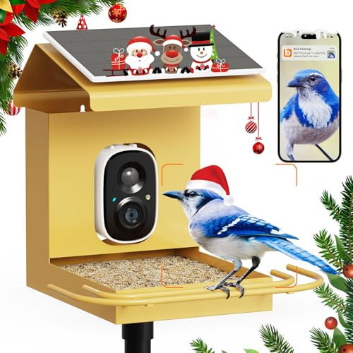 Bilantan Metal Smart Bird Feeder with Camera Solar Powered Only 2.4G WiFi Compatible, Lifetime Free AI Bird Feeder Camera 2.5K Motion Activated Wireless Outdoors Pole Mount, Gift for Bird Lovers