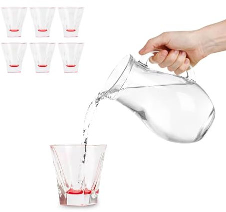Avilia Set 6 Bicchieri 27CL con Fondo Rosso in Luxion - Resistenti ed Eleganti Ideali per Cene in Famiglia o Occasioni Speciali - Adatti a Tutti i Tipi di Bevande - Facili da Lavare in Lavastoviglie