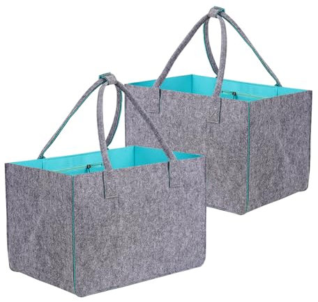ZAIXIA 2 Stück Filztasche Einkaufstasche,Filztaschen Shopper Groß-30 Liter,Zusammenklappbar filztasche Filz zur Einkaufen, Ausgehen, Aufbewahrung