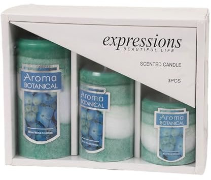 Ovaletta Stumpenkerzen Set 3 Stück, Stumpenkerzen mit Duft, Stumpenkerze Bluebell, Kerzen Adventskranz, stumpenkerzen Groß, Brenndauer: ca. 50 Stunden, Stumpenkerzen Blau