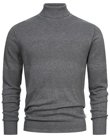KRONSTADT Herren KSFisker Feinstrickpullover mit Rollkragen aus 100% Baumwolle | Strickpulli für Männer Lt Grey Mix, L