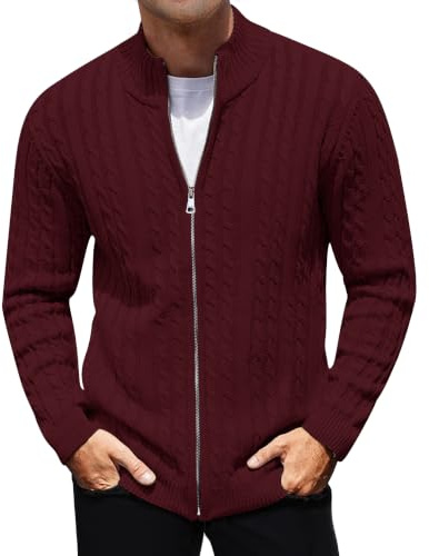 AIYINO Mens Knitted Cardigan Full Zip Stand up Collar Sweater Winter Casual Coat Classic Lined Jumper