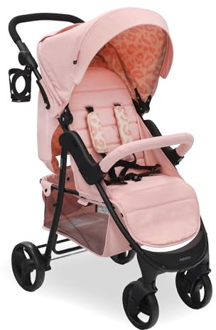 My Babiie MB30 Pushchair – from Birth to 4 Years (22kg), Easy Compact Fold, Large Shopping Basket, Adjustable Handle, Stroller Includes Cup Holder, Rain Cover – Pink Leopard
