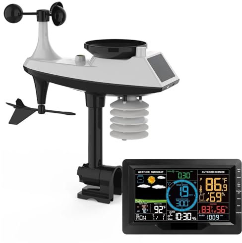 Stazione Meteo con Sensore Esterno, Stazione meteorologica wireless professionale Pluviometro 8 in 1 con sensore esterno Previsioni meteo Umidità Horloge Stazione meteorologica ,Sveglia, Fase Lunare