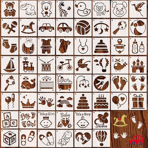 OOTSR 60 Stück Malschablonen zum Basteln, wiederverwendbar, Zeichnen, 7,6 cm Bastelschablonen für Babyparty, Vorlagen für Karten, Scrapbooking, Möbel, Holz, Heimdekoration